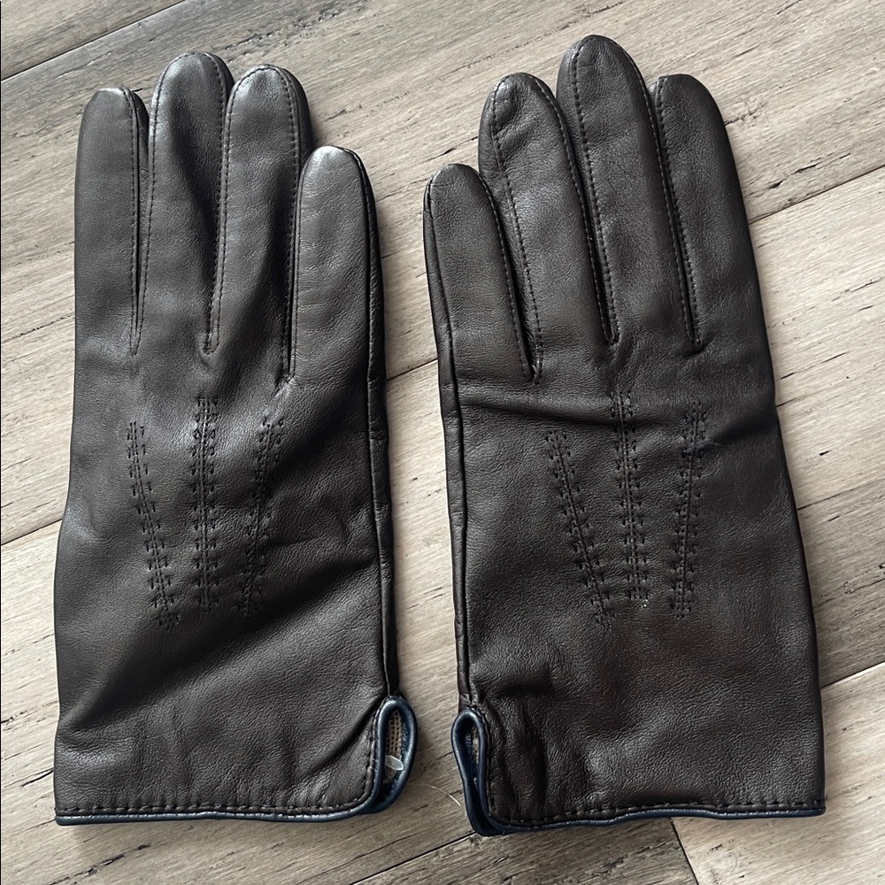 Stewart of Scotland Leather/Wool Blend Slit Cuff Gloves, Size Small Brown